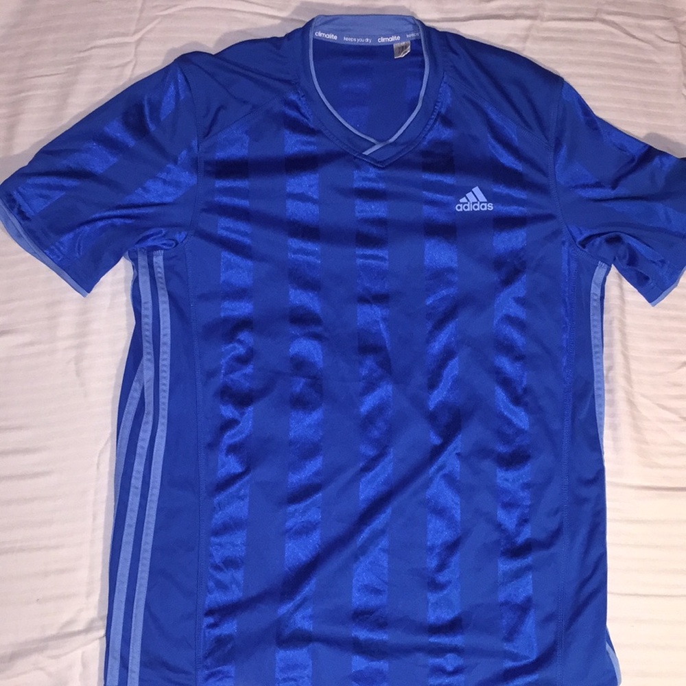 Men’s Adidas climalite soccer jersey, blue, size L